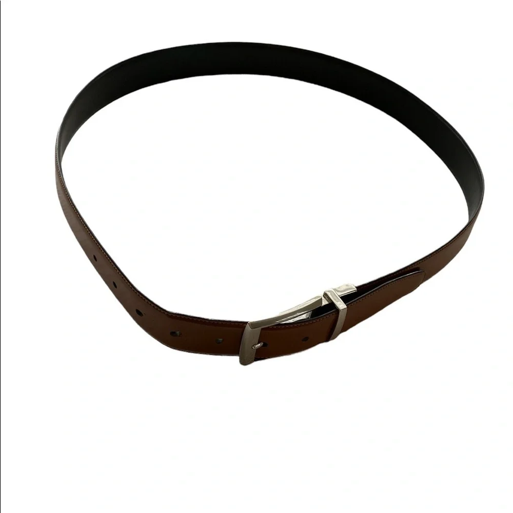 Perry Ellis bonded leather belt silver buckle multiple options for closure Sz 36